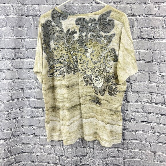 Set Of 3 CJ Banks Womens Short Sleeve Tops 2X Blue & Beige With Sparkle & Print - Picture 7 of 16